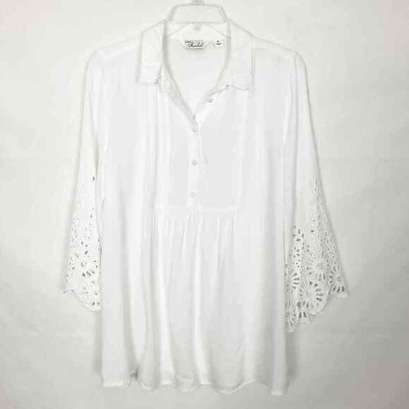 Anthropologie Cafe Marrahcoh Boho White Bell Sleeve Top Size Medium - Picture 1 of 11